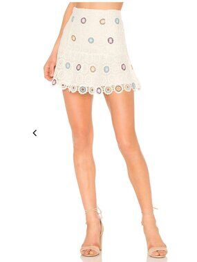 Lovers & Friends Meg White Crochet Eyelet Skirt - Colorful Embroidery - sz S